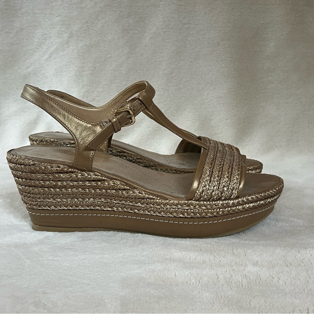 Stuart Weitzman Gold Wedge Sandals 6.5